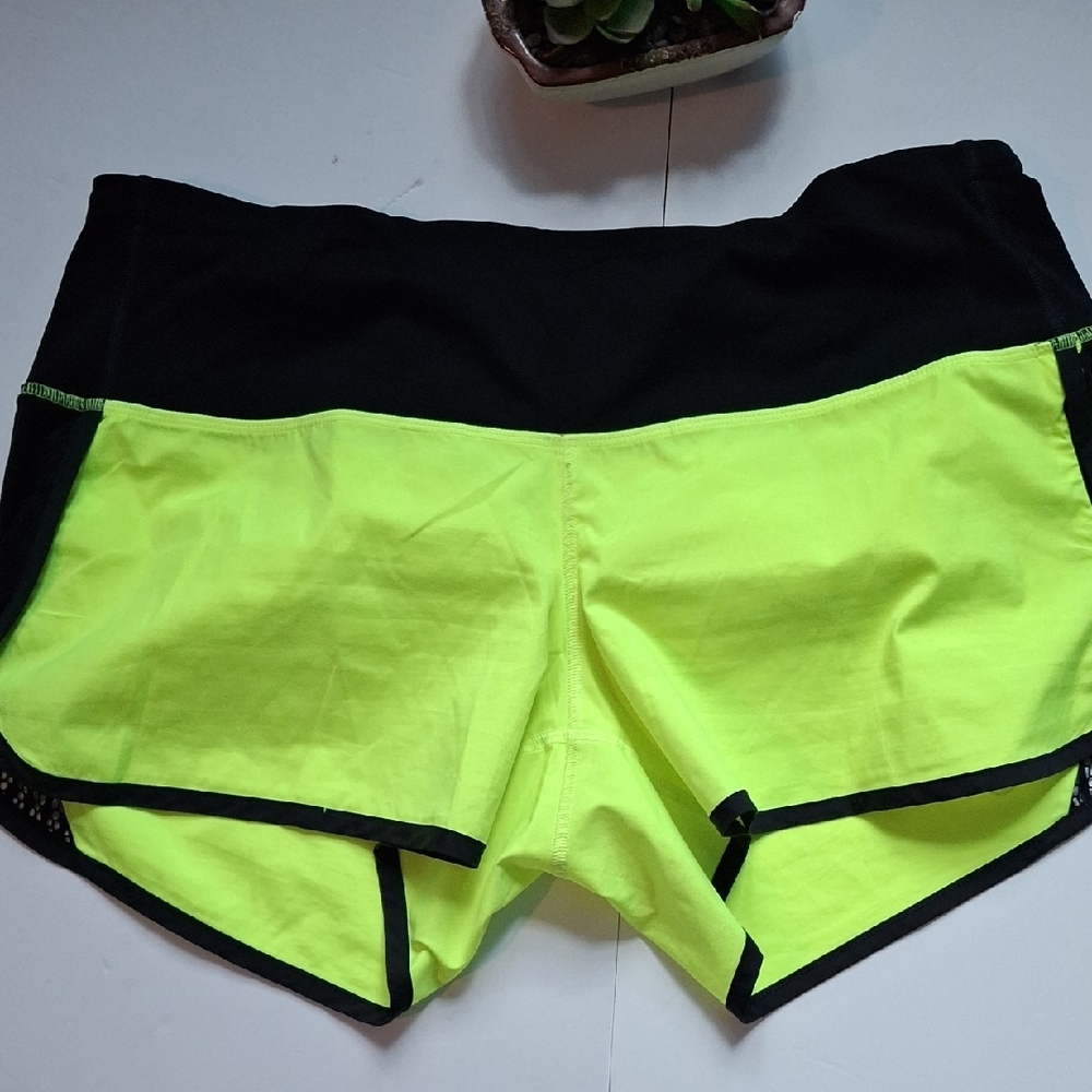 Women's Neon Yellow and Black Shorts. Lululemon
